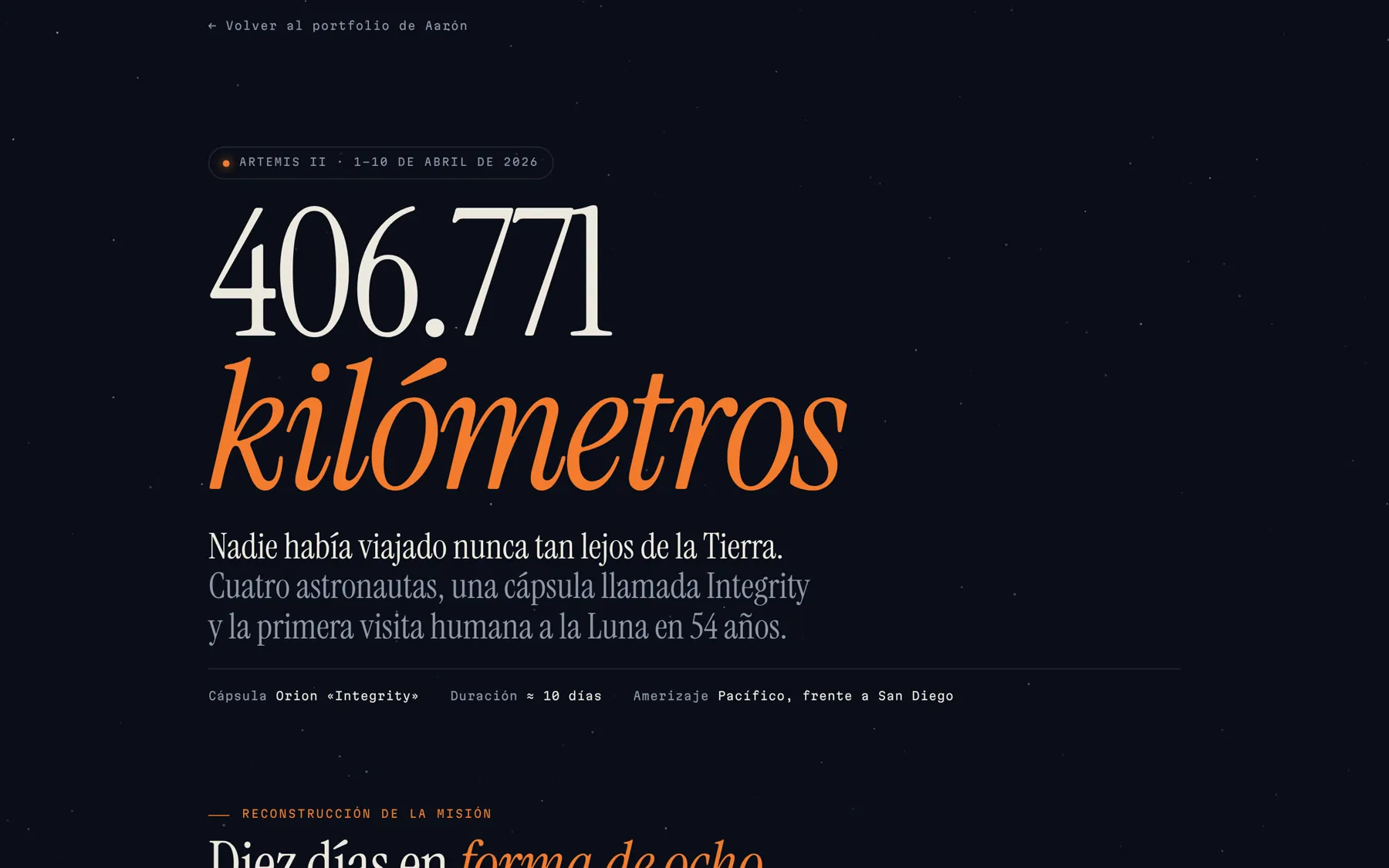 Página de la misión Artemis II