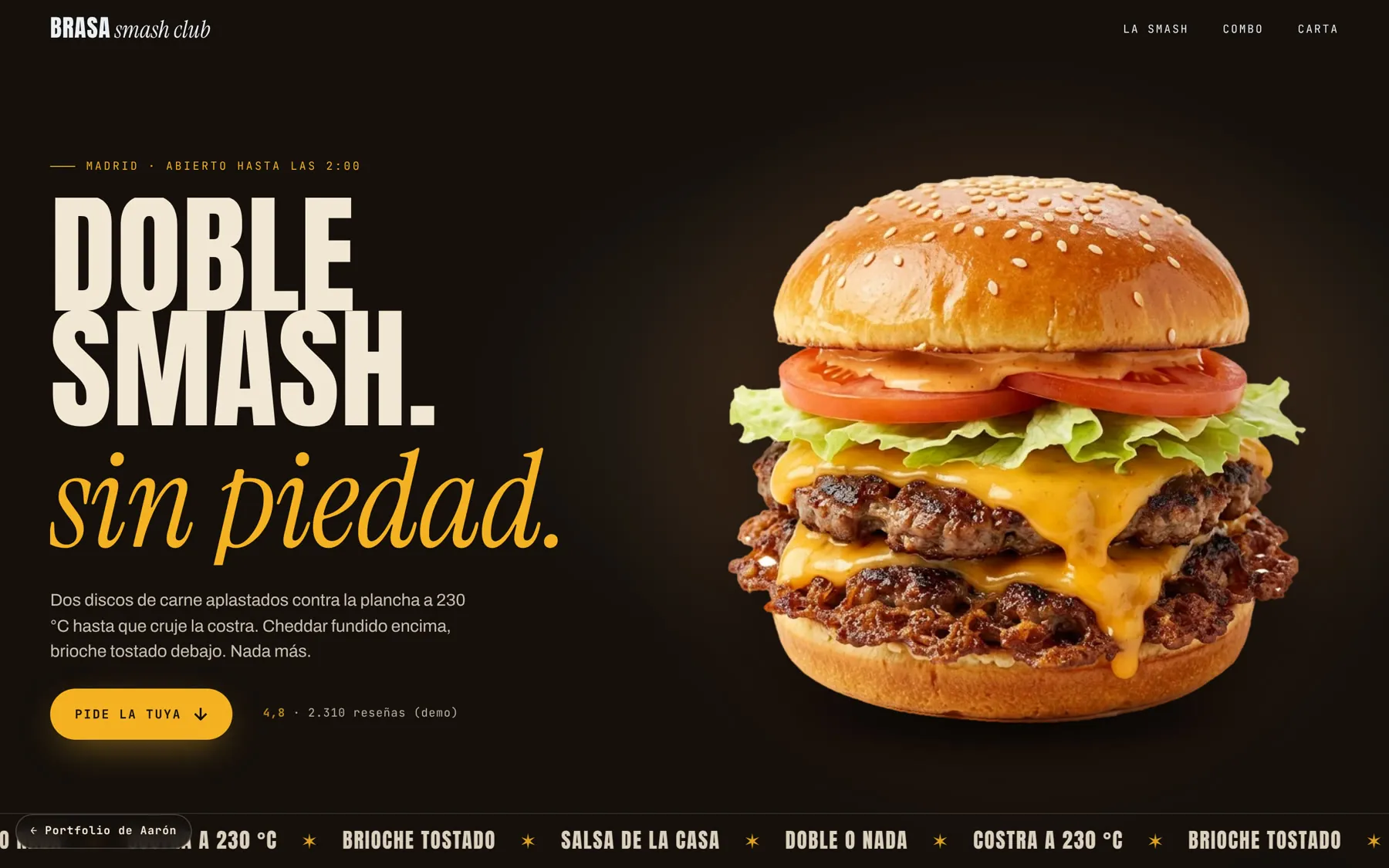 Página de la hamburguesería Brasa Smash Club
